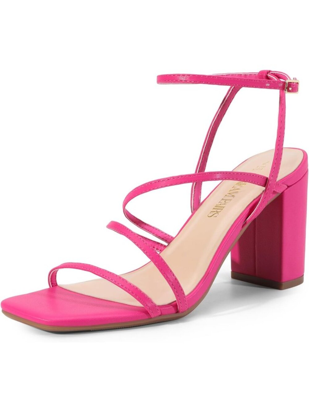Women's Pink Faux Leather Sleek Thin Straps Square-Toe Design Chunky Heel Sandal